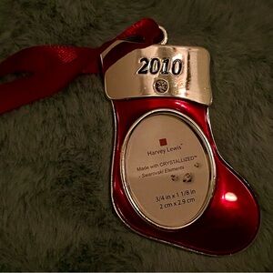 2010 Harvey Lewis Swarovski Elements stocking shaped framed ornament.